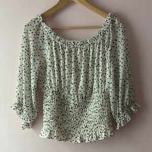 Anthropologie off shoulder Polka Dot Smocked Blouse S